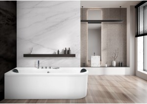 Bañera sin hidromasaje angular con faldón y reposacabezas CORINTO izquierda