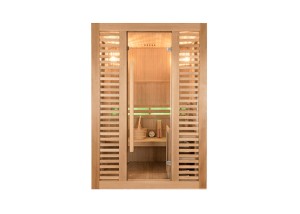 Sauna Tradicional ST-2000, frontal acristalado con lamas de madera