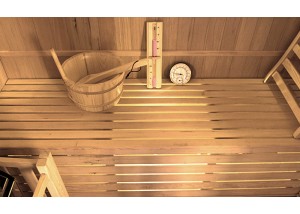 Sauna Tradicional ST-3020, detalle de iluminación bajo banco.