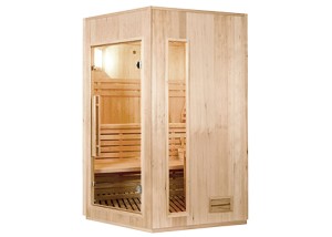 Sauna rinconera tradicional de vapor ST-3020C con puerta acristalada.