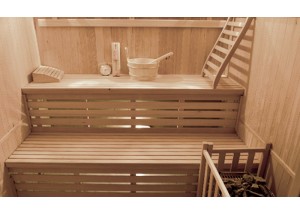 Sauna tradicional de vapor ST-3020C,  detalle de doble banco
