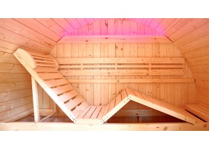 Sauna exterior tradicional SE-3000, detalle del banco reclinable